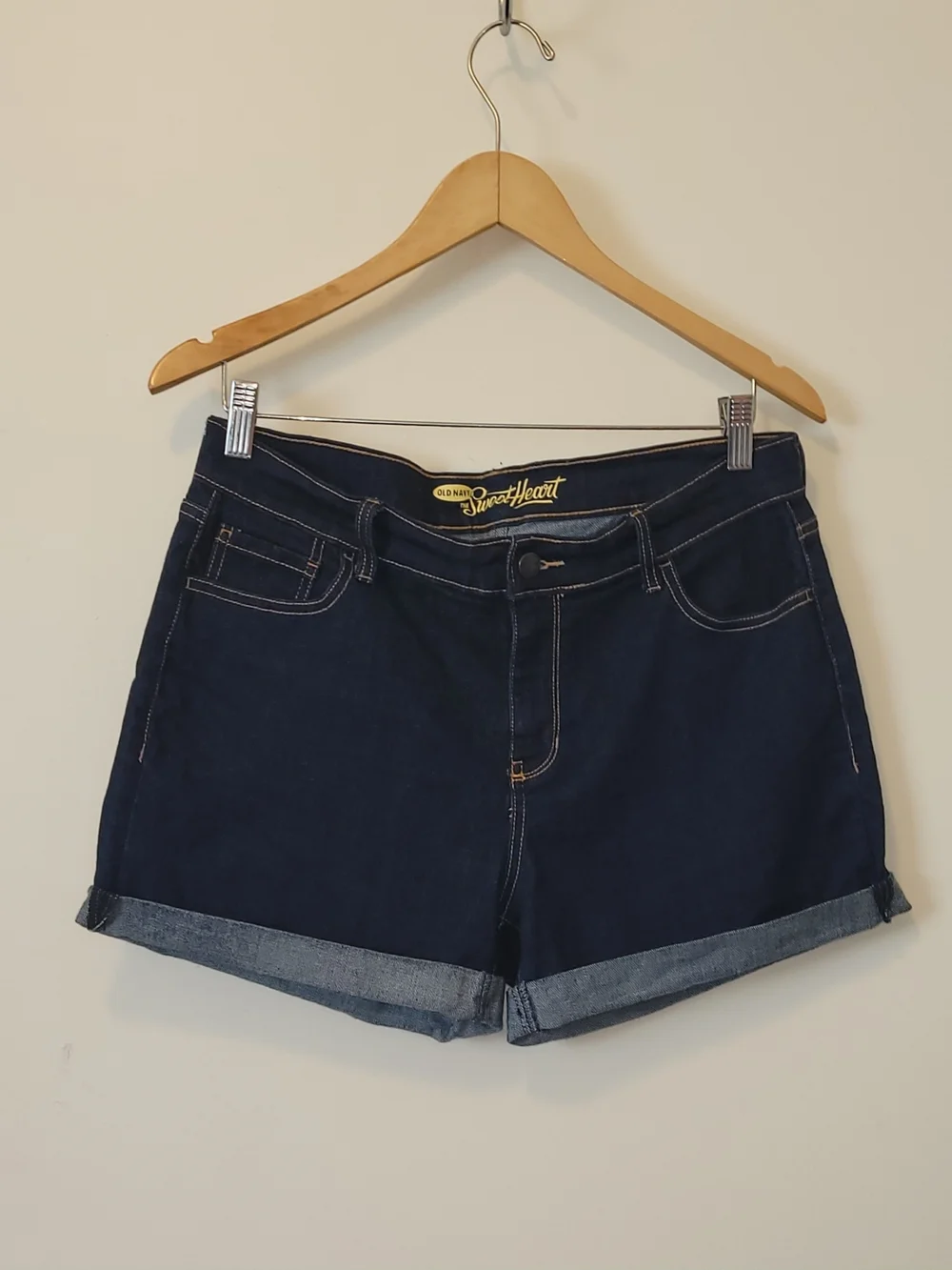 Dark Blue Denim Roll-Cuff Women's Shorts - Picture 1 of 8